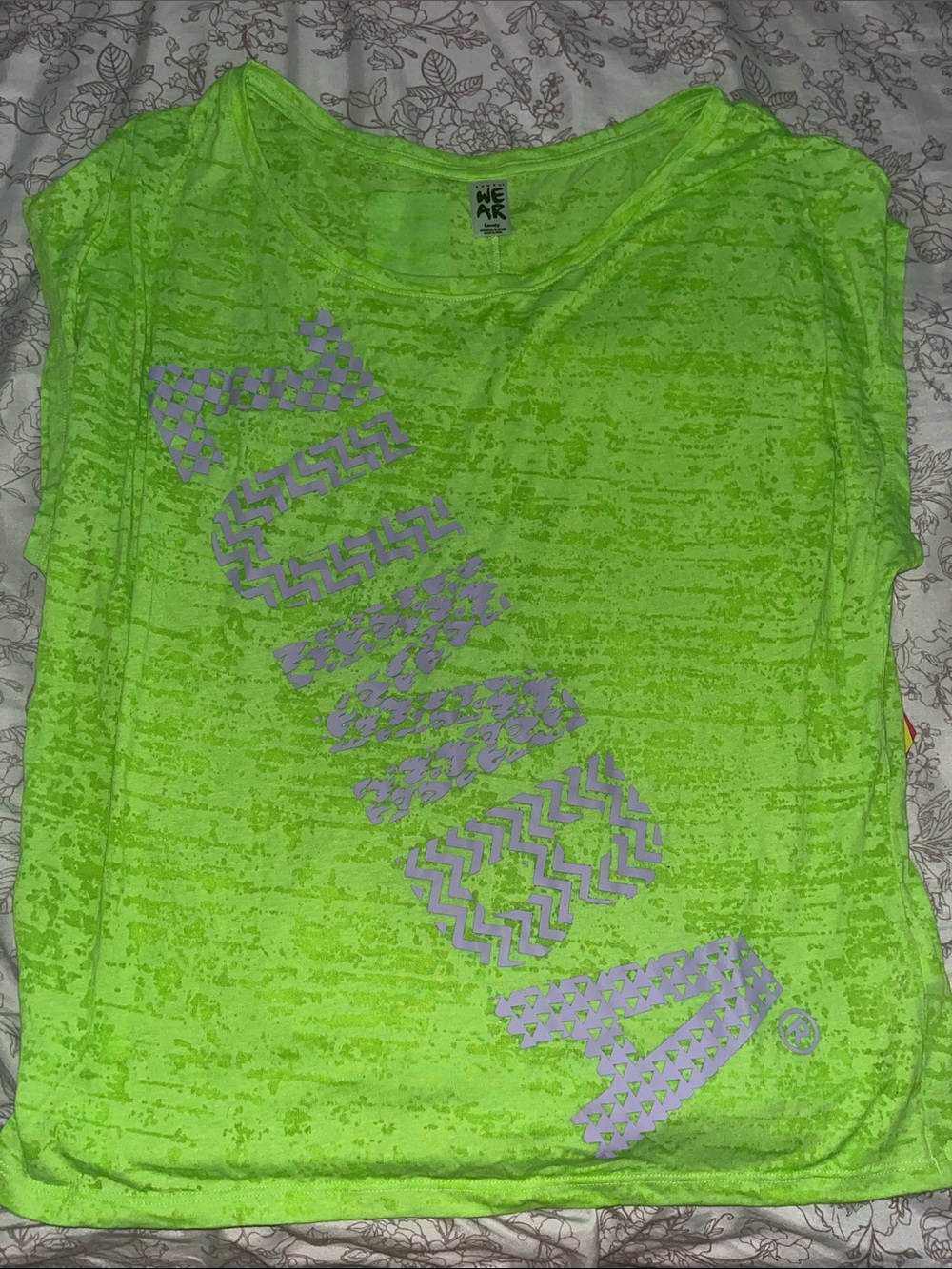 Zumba Fitness Neon Lime Short Sleeve Tee with Grey Diagonal Logo